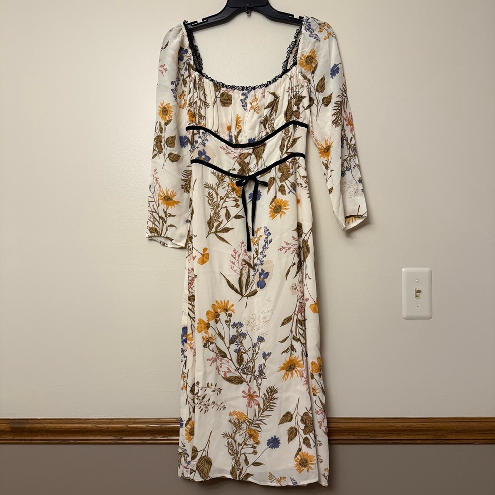 Reformation Cream Floral Long Sleeve Dress